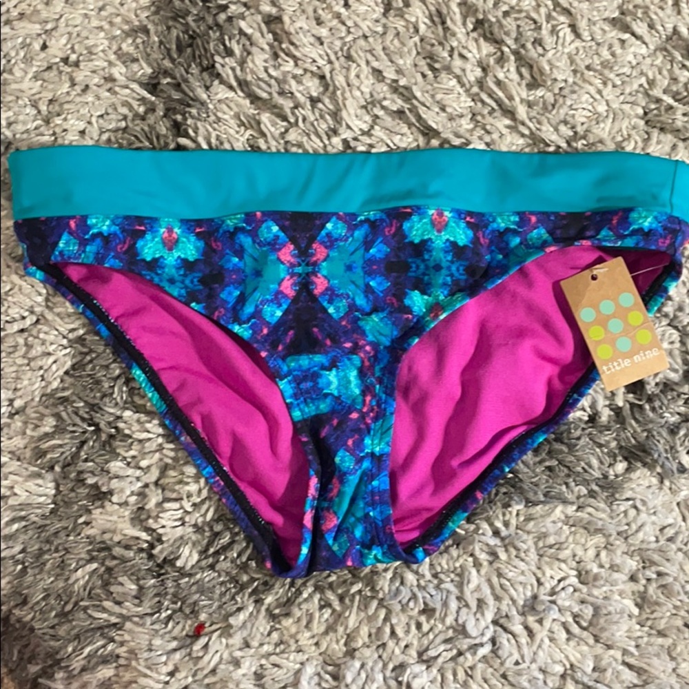 Title Nine Turquoise Teal & Magenta Floral Bikini Bottoms